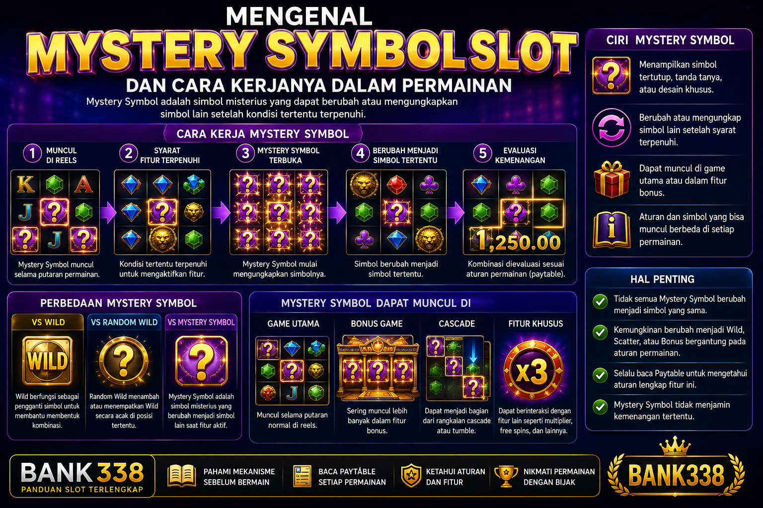 Ilustrasi Mystery Symbol Slot yang berubah menjadi simbol lain dalam permainan
