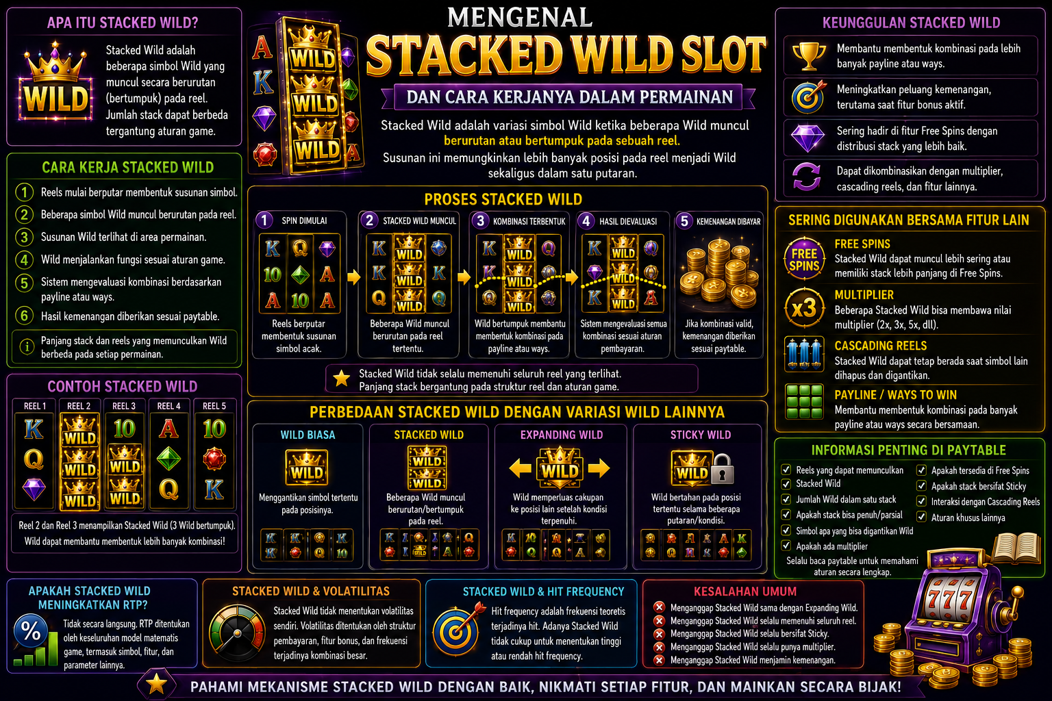 Infografis Stacked Wild slot dan cara kerjanya dalam permainan