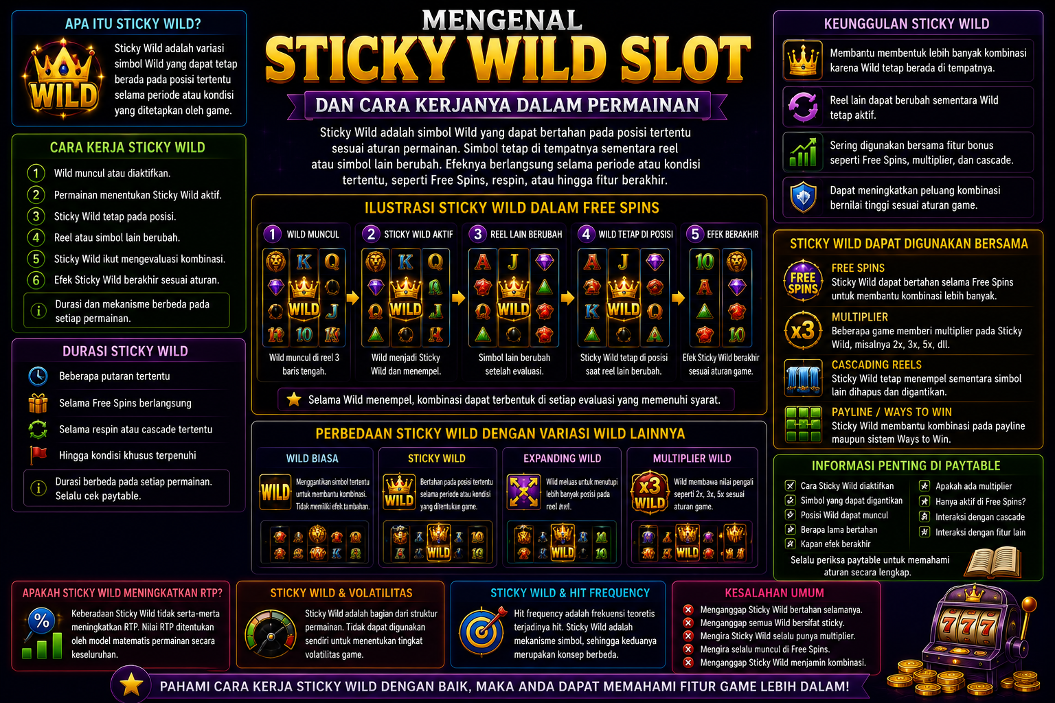 Infografis Sticky Wild slot dan cara kerjanya dalam permainan
