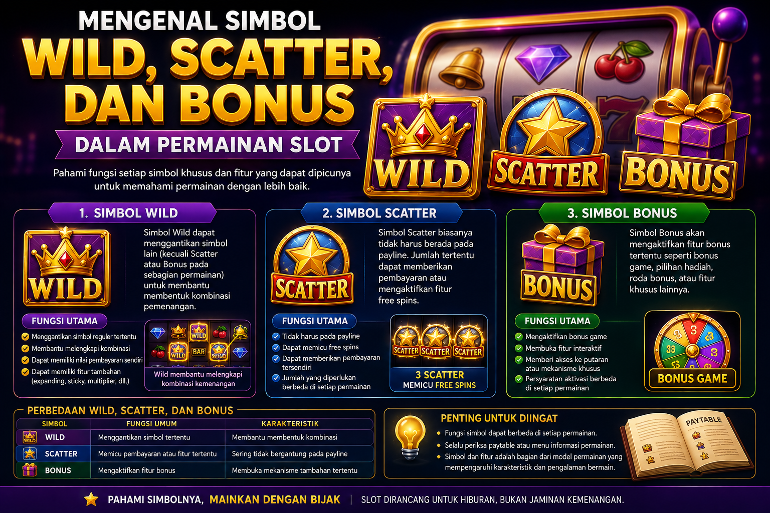 Mengenal Simbol Wild, Scatter, dan Bonus dalam Permainan Slot
