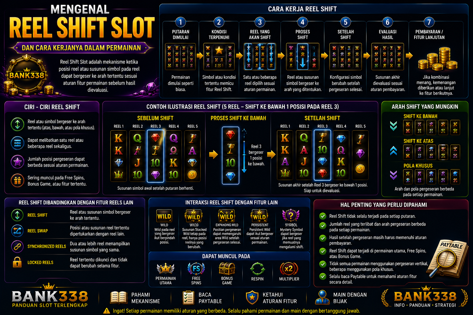 Infografis Reel Shift Slot dan cara kerja pergeseran reel