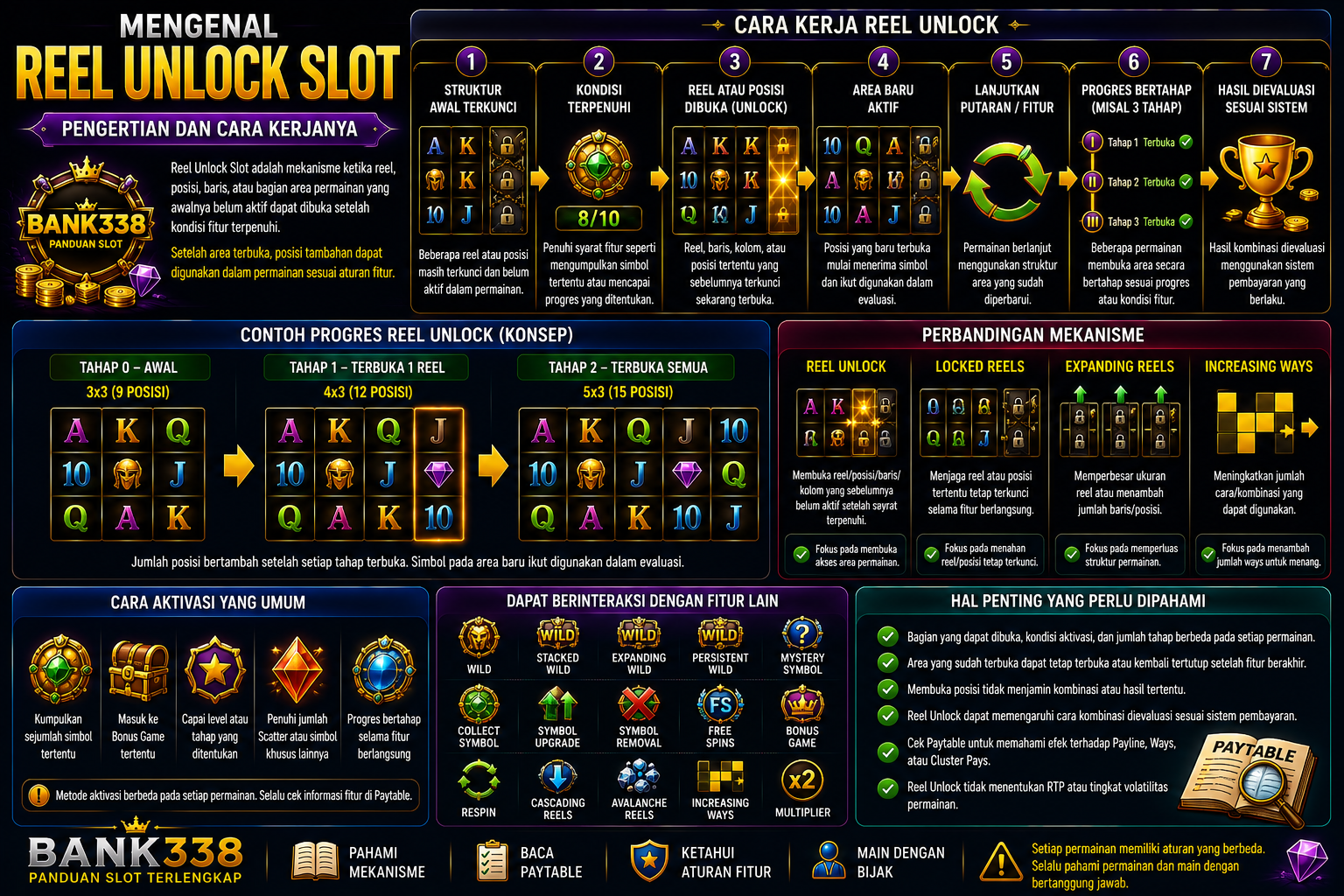 Infografis Reel Unlock Slot dan cara kerja pembukaan area reel