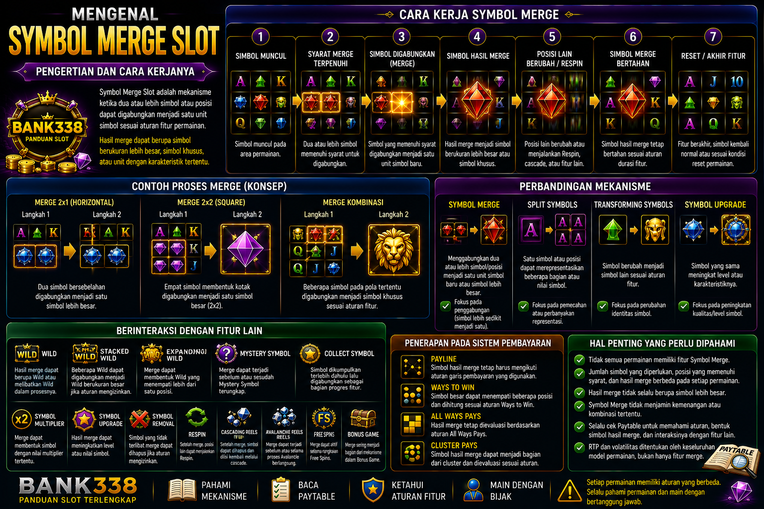 Infografis Symbol Merge Slot dan cara kerja penggabungan simbol