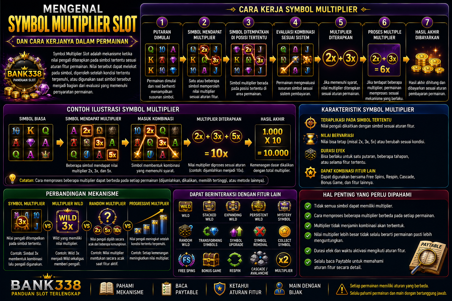 Infografis Symbol Multiplier Slot dan cara kerja nilai pengali pada simbol