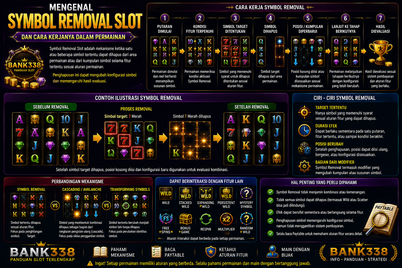Infografis Symbol Removal Slot dan cara kerja penghapusan simbol